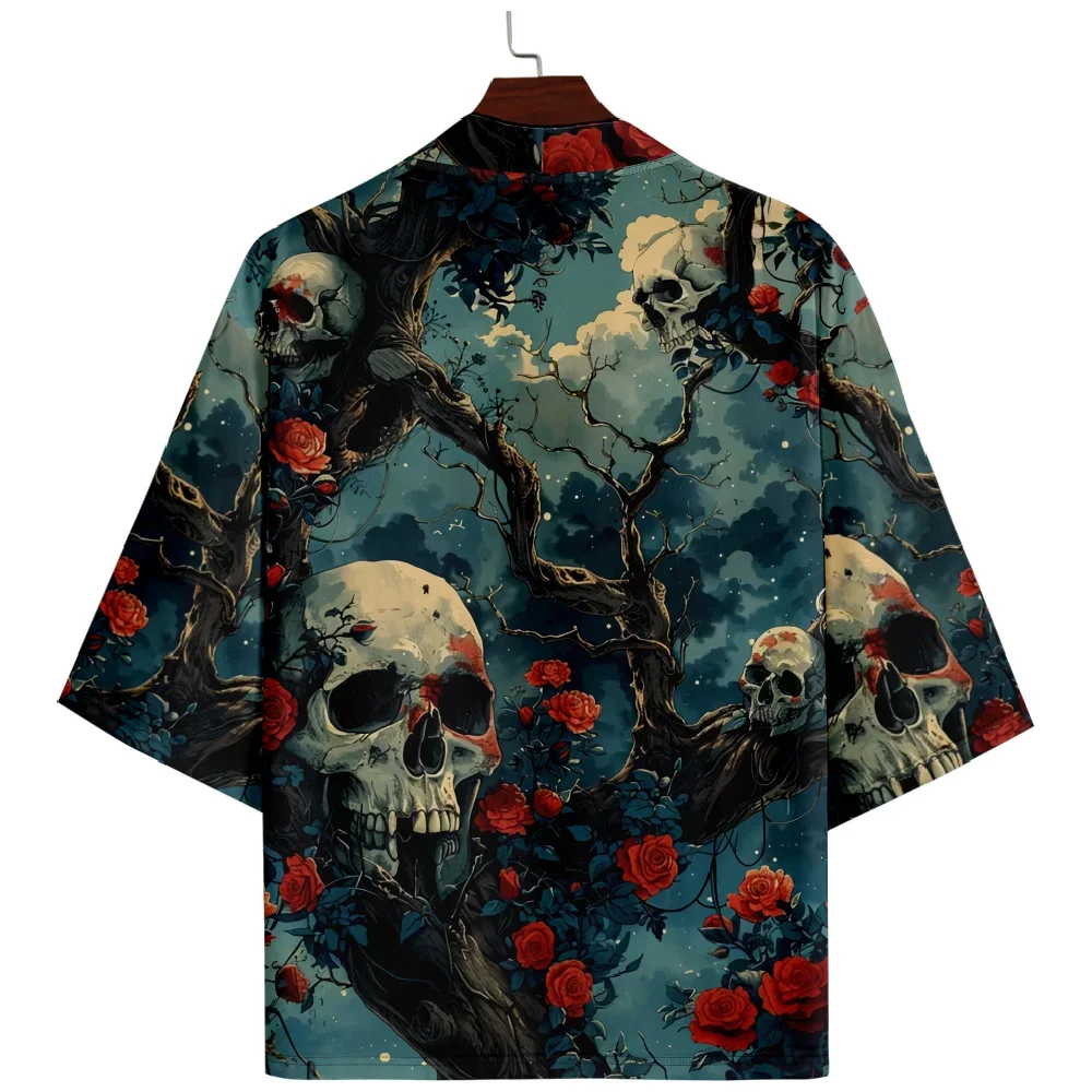 

Skull Rose Print Japanese Streetwear Style Samurai Shirt Clothing Traditional Haori Kimono Women Men Streetwear Cardigan 5XL 6XL