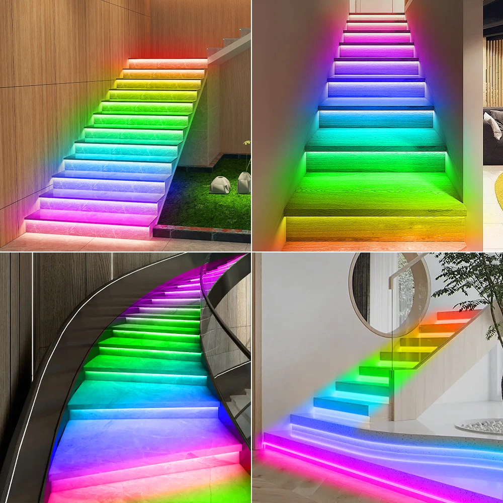 RGB LED Stair Light Strip Motion Sensor Stair Steps Strip Light 1-25 Step Stair Lighting LED Strip Kit Easy Insallation Stairway