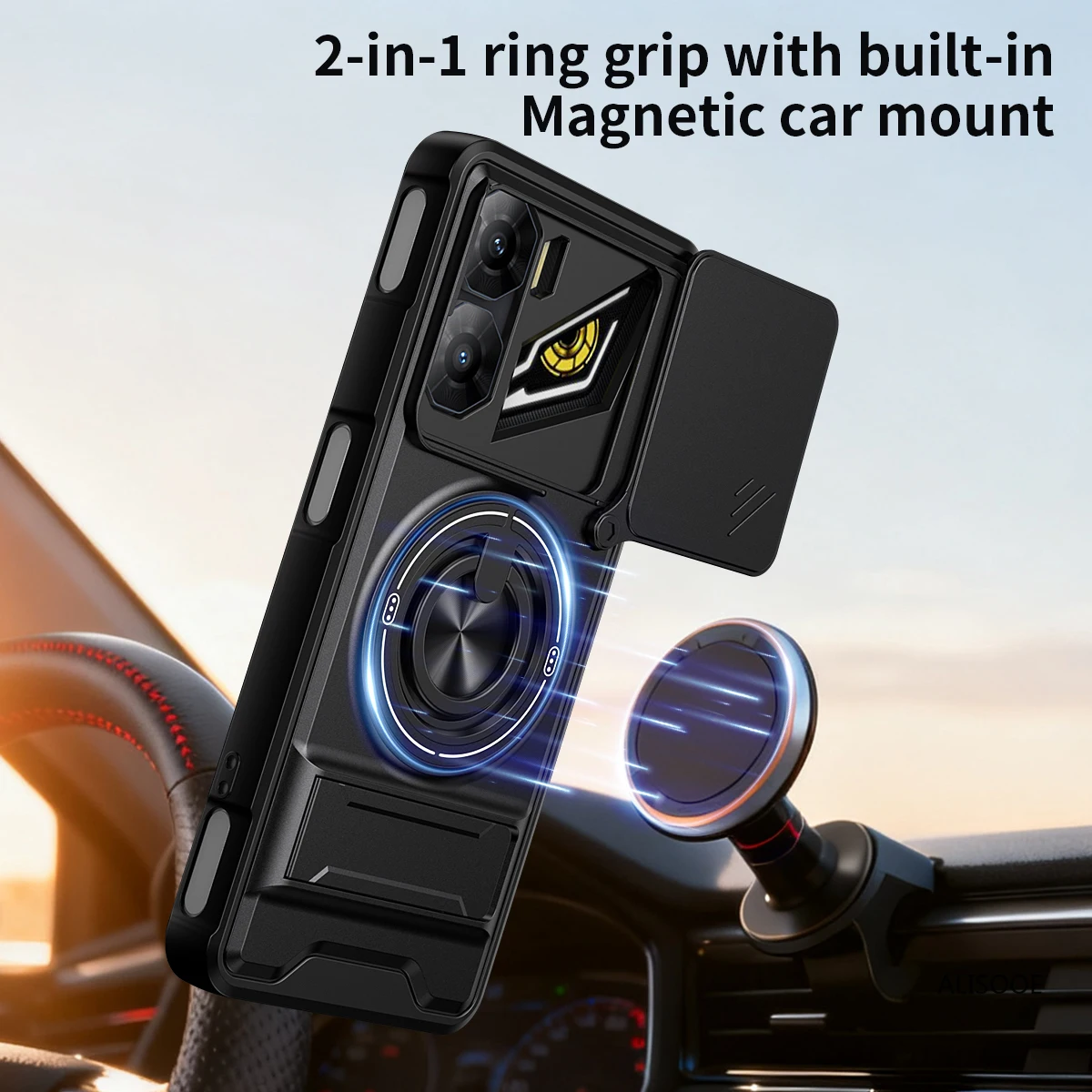 Rotatable Slide Camera Protection Case with Ring Stand and Shockproof Cover