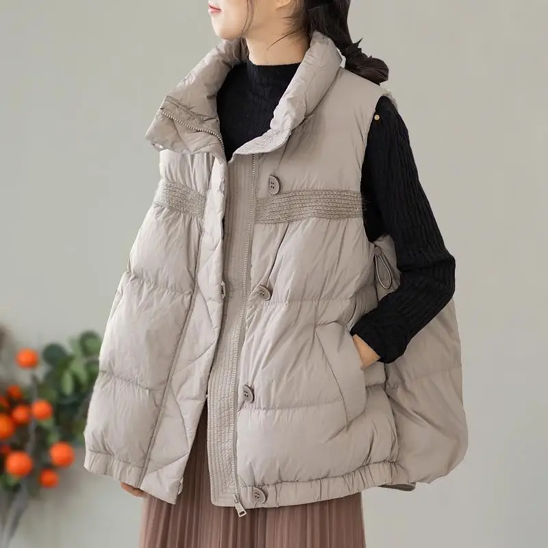 

Women's Down Vest New Warm White Duck Down Tank Tops for Women 2023 Loose Fashion Half Buckle Vest Jacket Women Chaleco Mujer