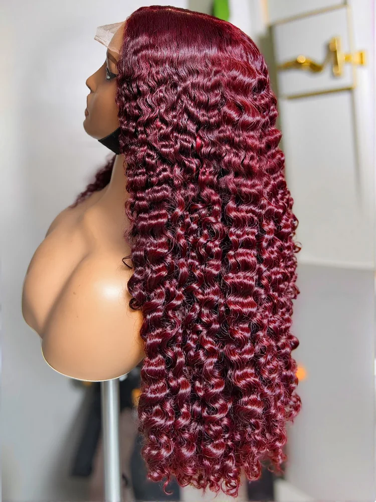 200 Density Deep Wave 99J Burgundy 13x6 Lace Frontal Wig Human Hair 13x4 Curly 30 40 Inch HD Lace Front Wigs Red Wine Water Wave