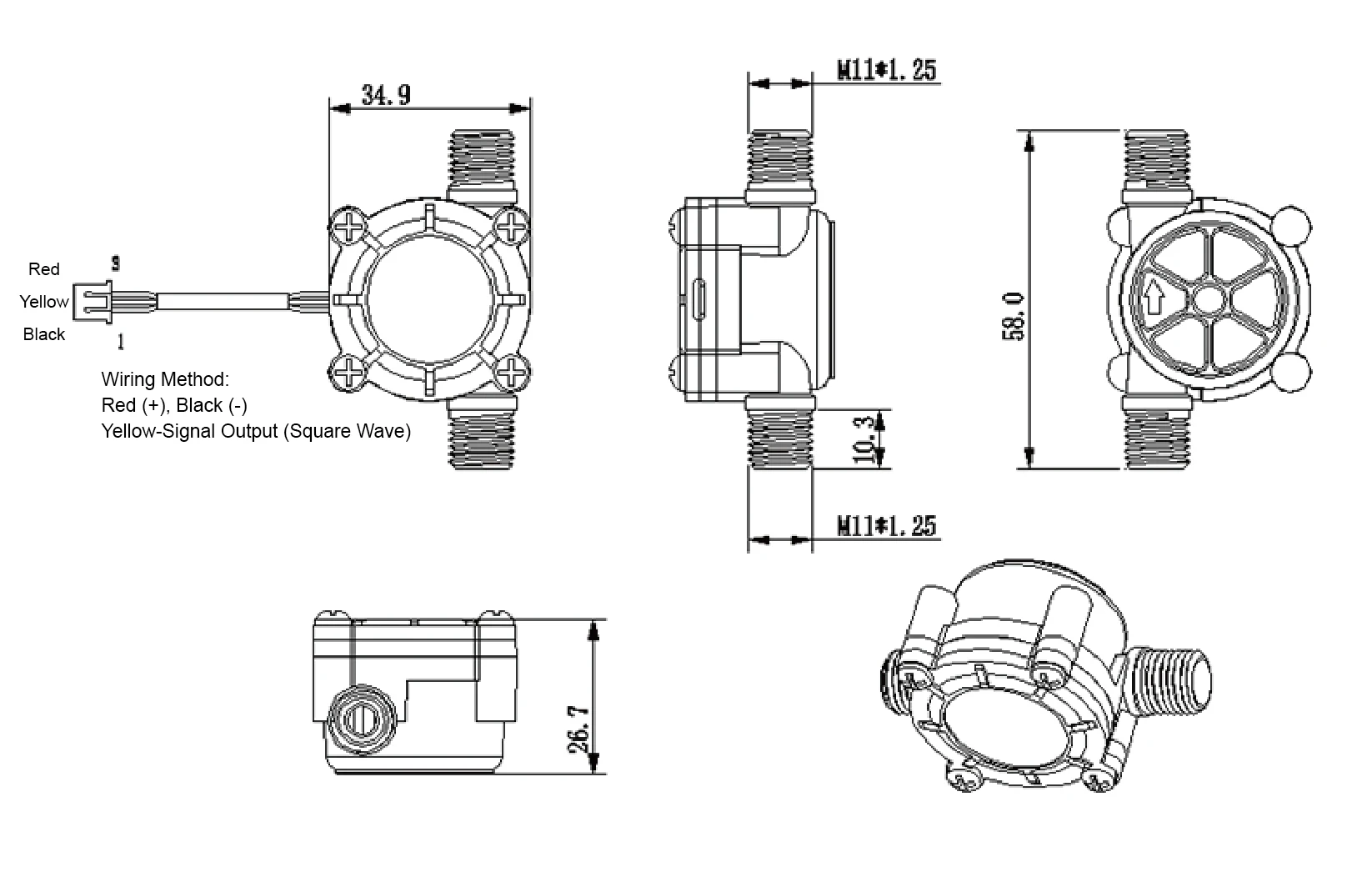 YF-S401 / YF-S402 Hall Effect PE Water Flow Sensor G1/2 G3/4 Inline Liquid Flow