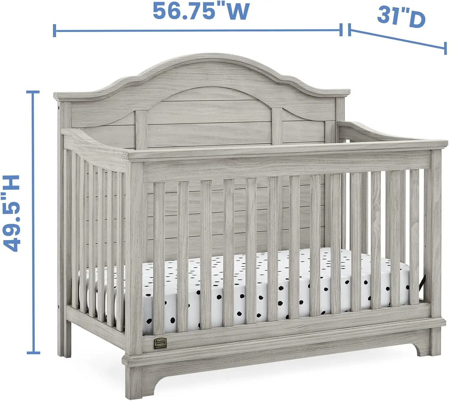 Simmons Kids Asher 6-in-1 Convertible Crib with Toddler Rail Rustic Mist certified to meet or exceed all safety standards set