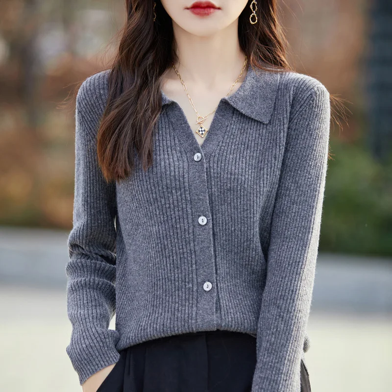 

2024 Women's New sweater V-neck Cardigan Autumn/Winter 100% Merino Wool long-sleeved top