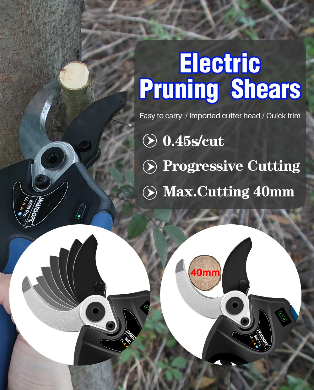 swansoft Cordless pruning shears 8605pro 4AH 4AH battery pruner gardening shears Garden secateurs Gardening tools