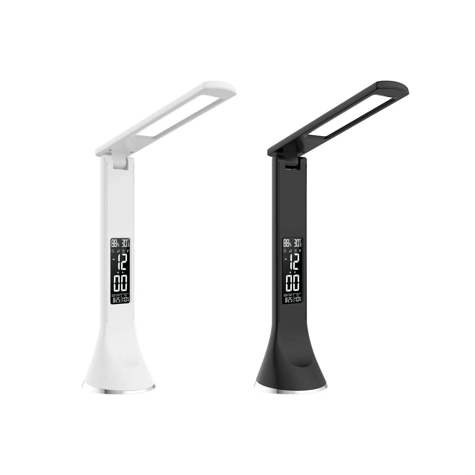 

LED Desk Lamp Alarm Clock Modern Folding Tabletop Time Weeks Date Adjustable Humidity Bedside Foldable Table Lamp Bedroom Office