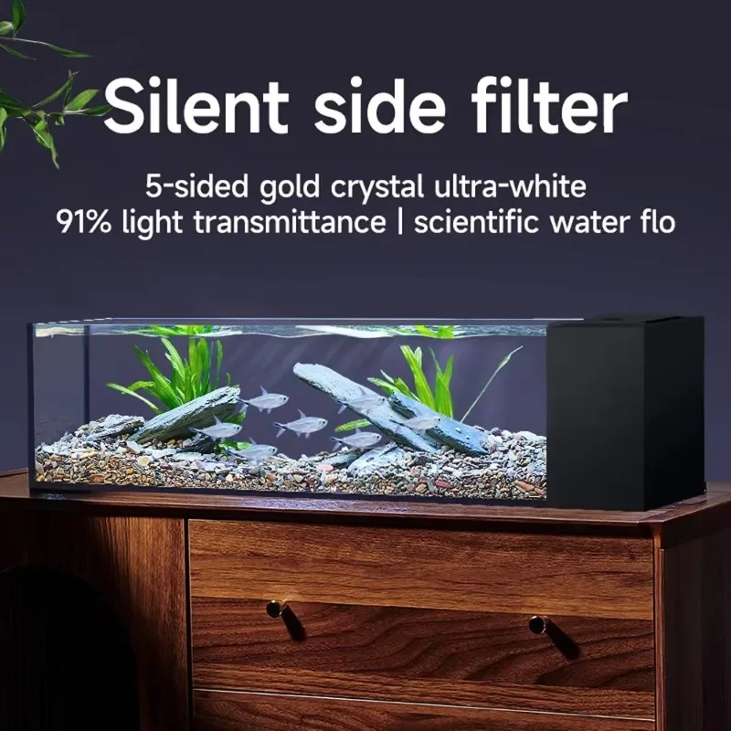 Acuario de Vidrio de Bajo Contenido de Hierro de 20 Galones para Peces Betta, Acuario de Escritorio Ultra Transparente con Bomba y Luces LED, Venta al por Mayor
