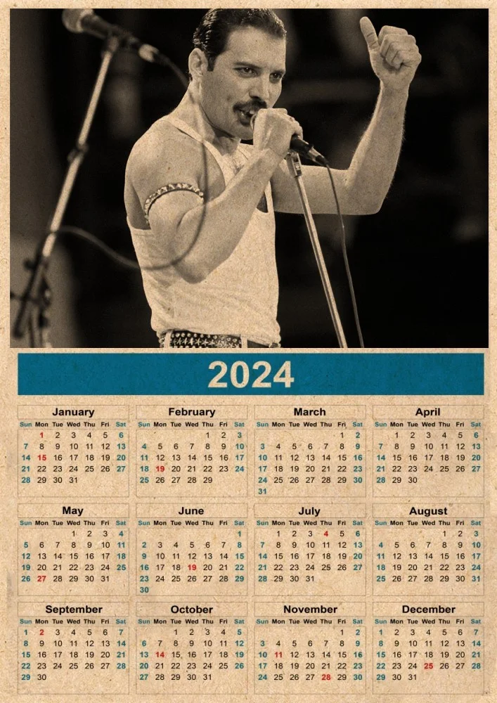 Queen Band Freddie Mercury Posters Kraft Paper 2024 Calendar poster diy  Home Bar Cafe Decor Painting Gift Print Art Wall Sticker - AliExpress
