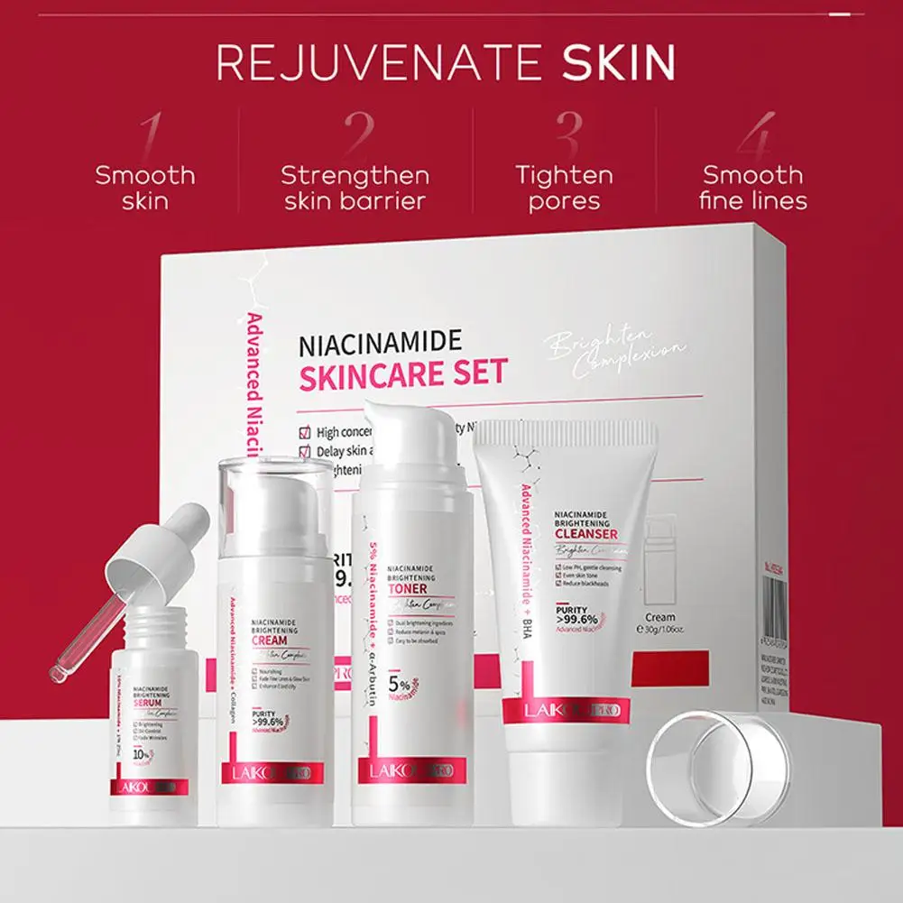 Niacinamide Radiant Skin Care Set Low PH Cleanser Moisturizing Toner Deep Nourishing Serum Rejuvenate Cream