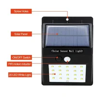 Applique murale solaire 20LED avec capteur de mouvement PIR, lumière extérieure étanche IP65, marche/arrêt automatique pour clôture de jardin, cour, porche, chemin 2