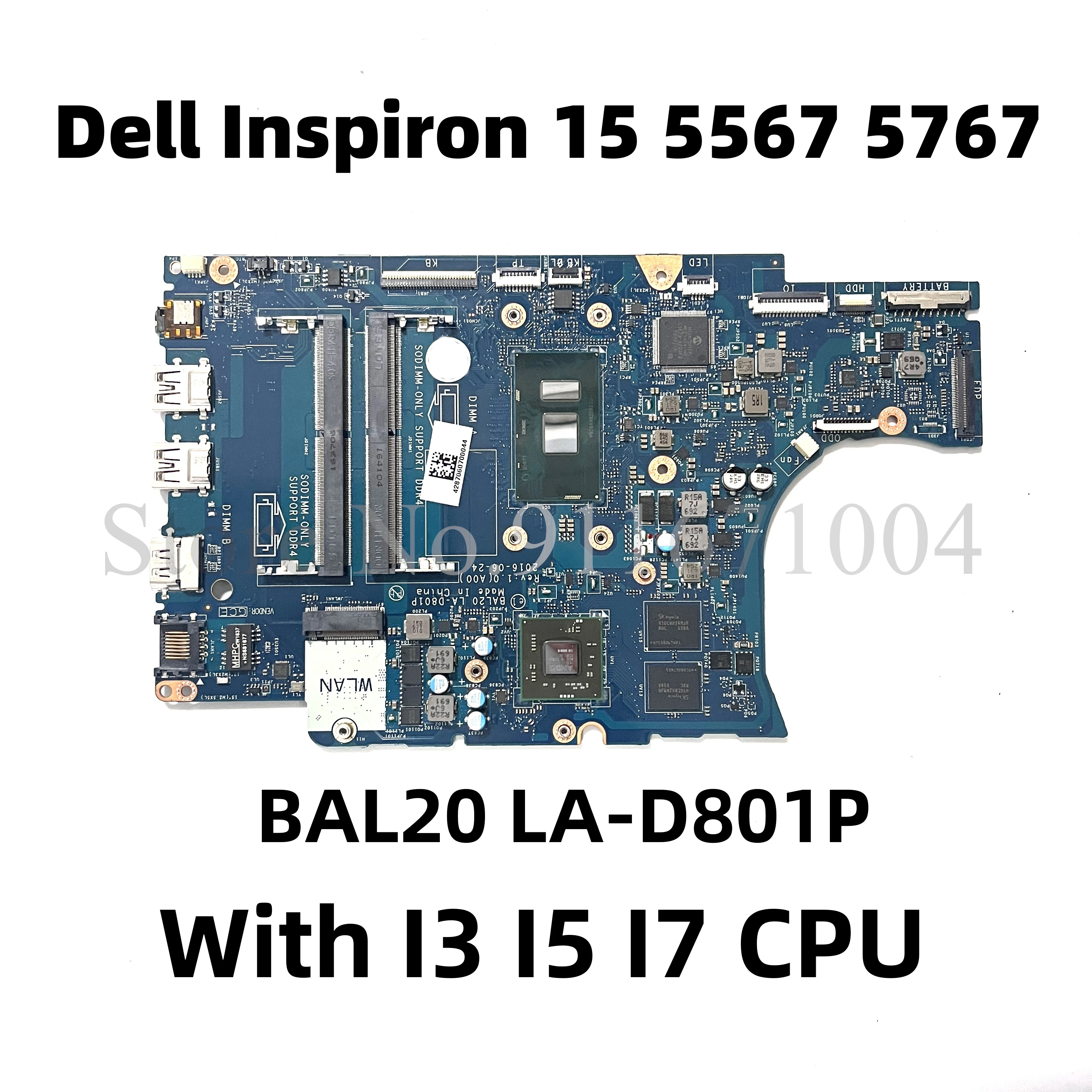 

BAL20 LA-D801P For dell Inspiron 15 5567 5767 Laptop Motherboard With I3 I5 I7 CPU R7-440M GPU CN-0CV3V4 06682Y 0Y8N7H 02PVGT