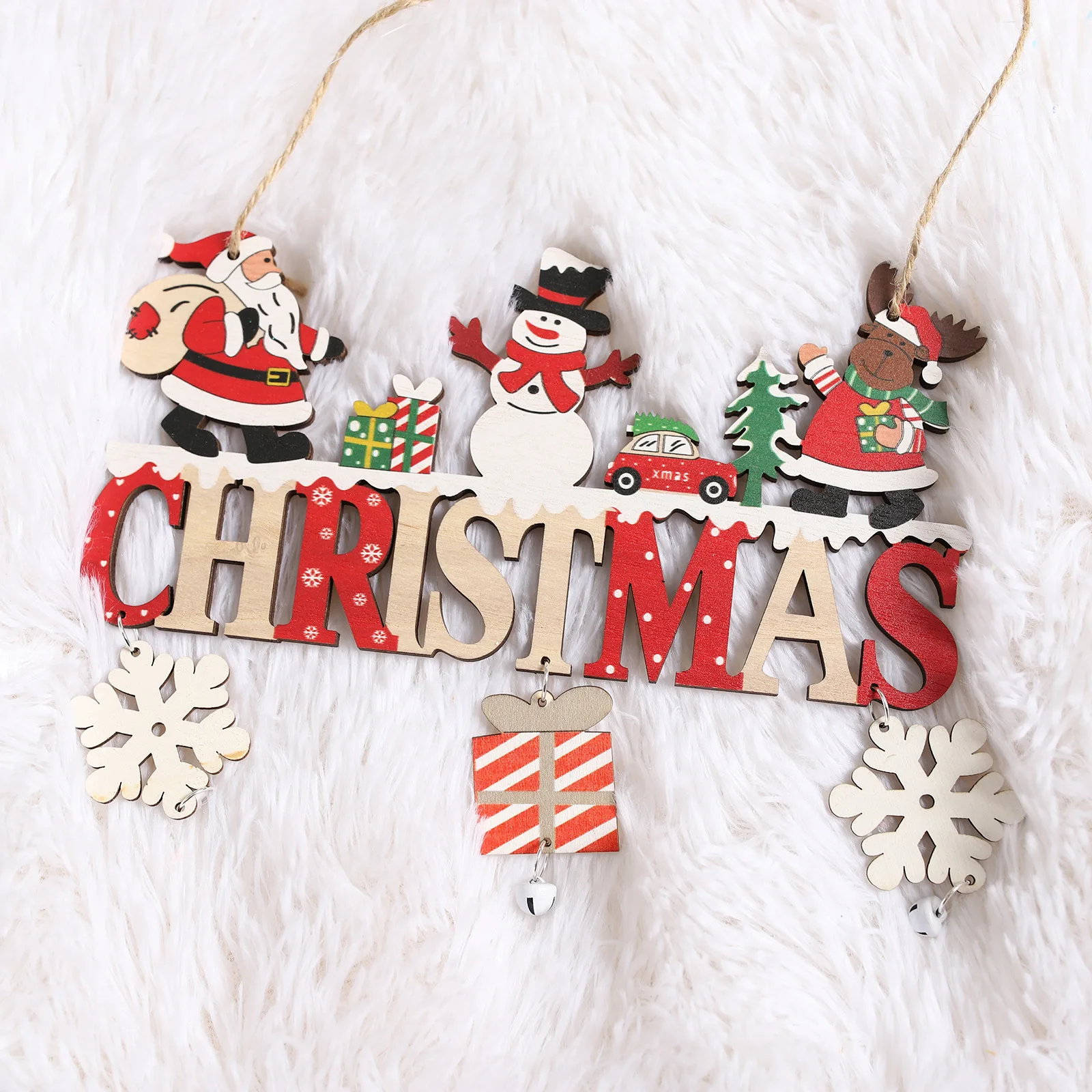 

Merry Christmas Decoration Wooden Pendant Santa Claus Elk Door Hanging Christmas Theme Party Home Atmosphere Decorations