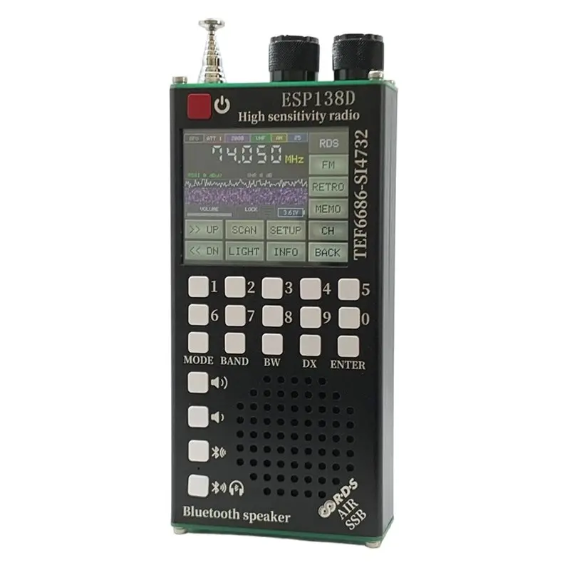새로운 ESP138D H-RADIO SI4732 풀밴드 FM AM SSB 항공밴드 수신기 + TEF6686 FM 수신기 2 in 1 라디오 (블루투스 기능 포함)