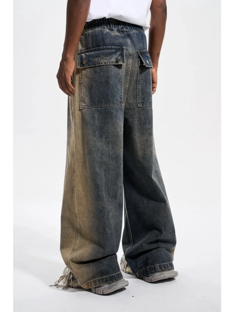 Mens High Street Loose Denim Jeans Casual Straight Retro Washed Jeans Hip Hop Streetwear Casual Wide Legs Joggers Baggy Jeans