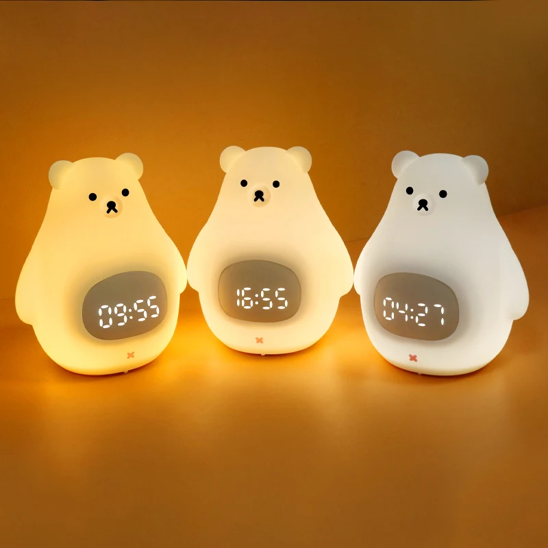 

Cute Child Alarm Clock Silicone Bear LED Night Light Digital Clock Sleep Trainer Clock Kids Rechargeable Christmas Children Gift