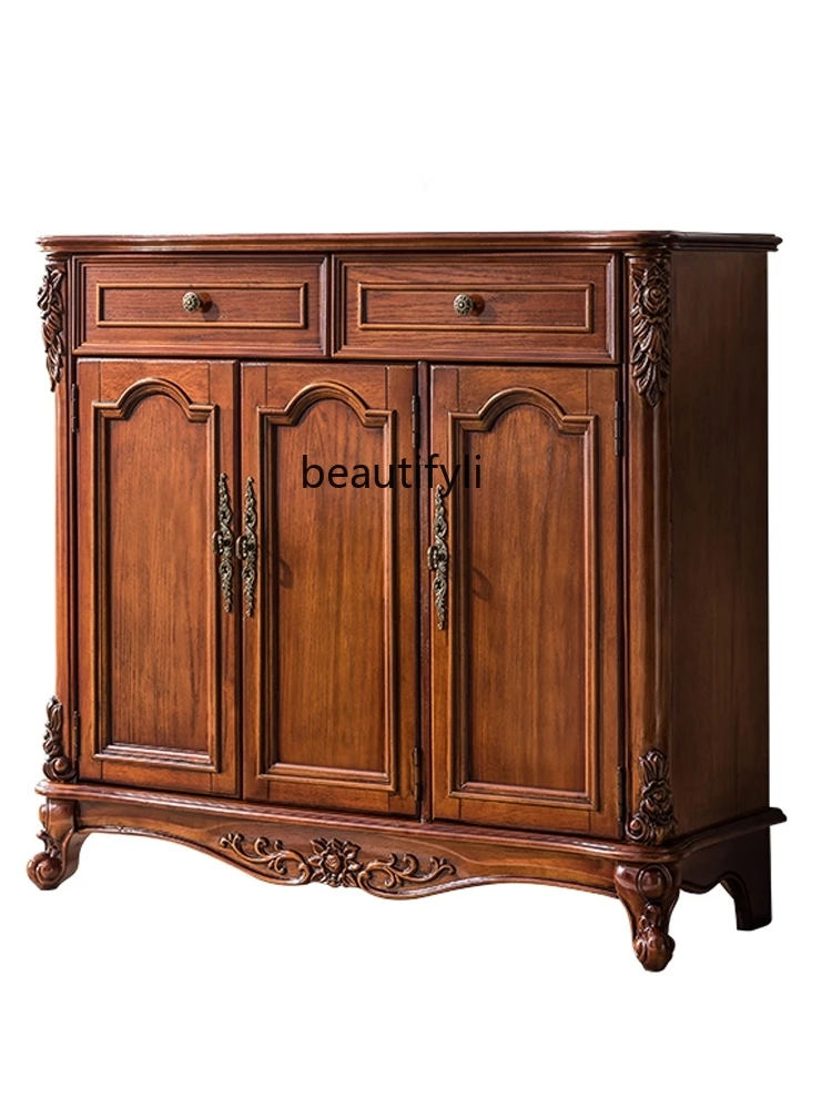 

Household Solid Wood Shoe Cabinet Large Capacity Hallway Storage Hall Cabinet Storage European-Style Retro Home Integration