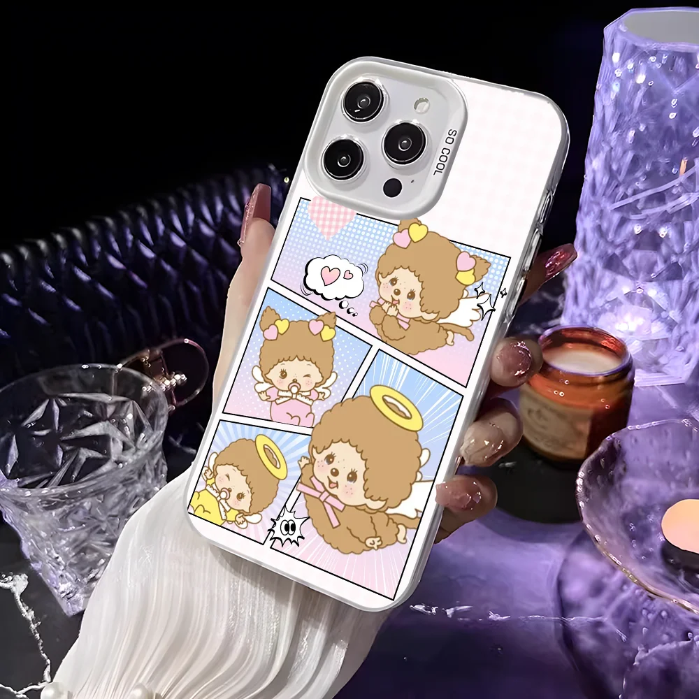 Niedliche Cartoon M-Monchhichi Handyhülle für iPhone 16 15 14 13 12 11 Pro Max Weiß Matt Laser Metallic Aurora Funda – Detail 14