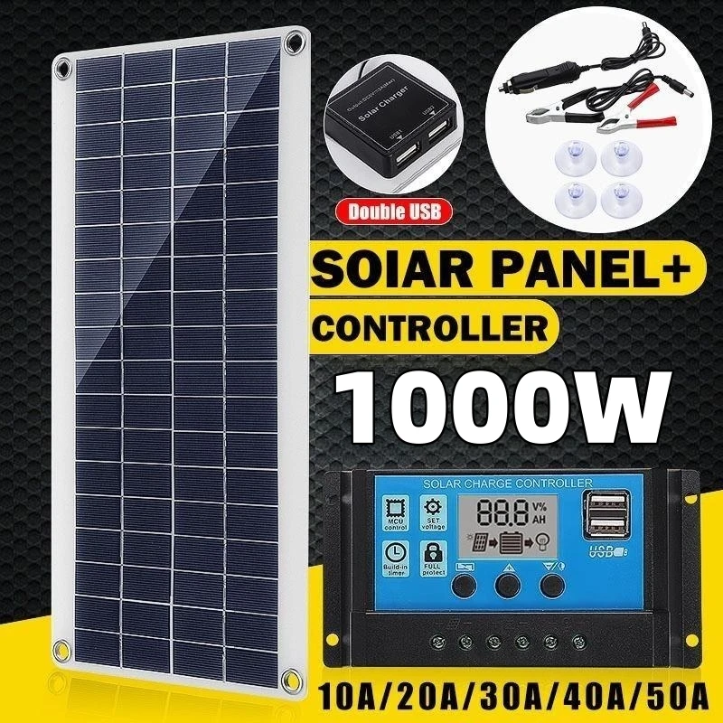 Panneau Solaire de 20 à 1000W, 12V, avec Cellule 10A-100A, Contrôleur pour  Téléphone, Voiture, MP3, Pad, Chargeur de Batterie d'Extérieur, 1 à 5  Pièces - AliExpress