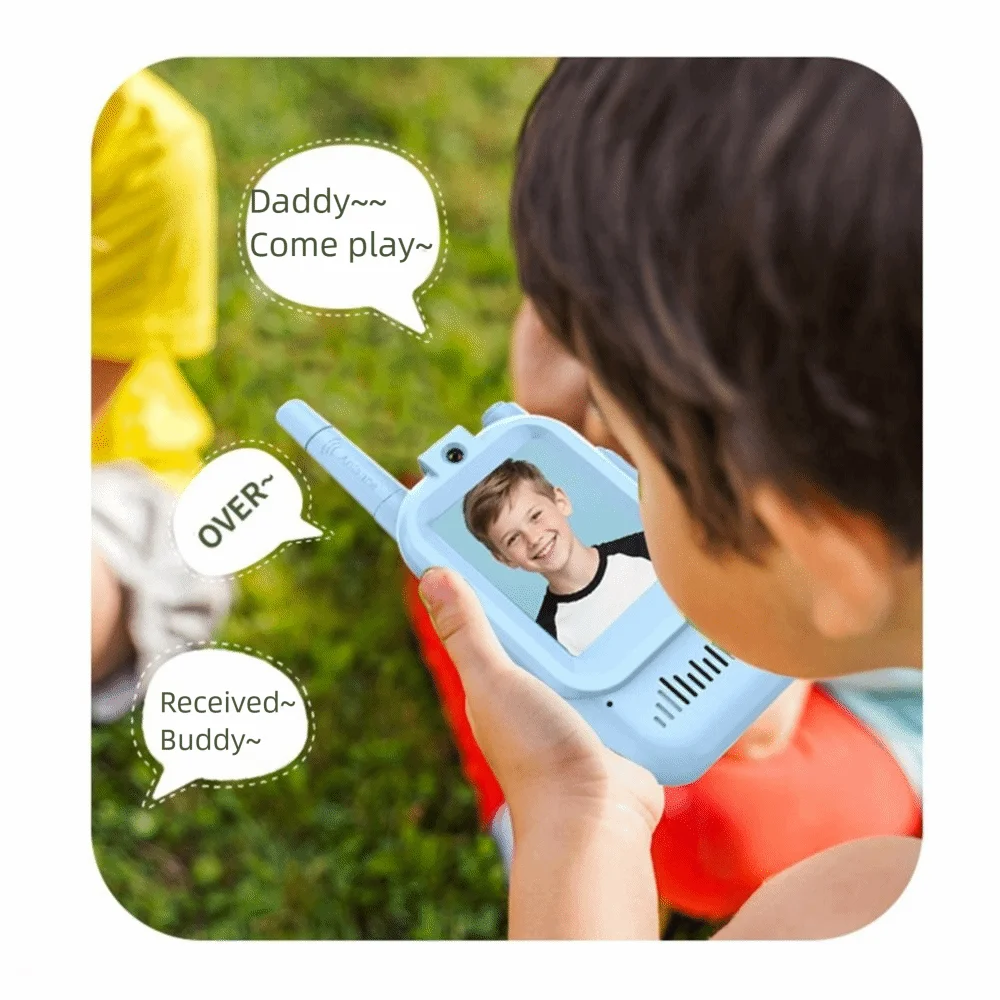 HD Screen Children's Video Intercom Long Range Cartoon Design Video Walkie Talkie with Lanyards Anti-loss Two-Way Radio