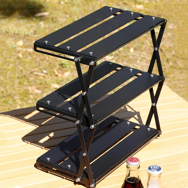 Table pliante de bon augure Portable Rangement Net Shelf Bag Stuff Mesh Pour  Pique-nique Camping extérieur Barbecue Cuisine Table Pliante Rack