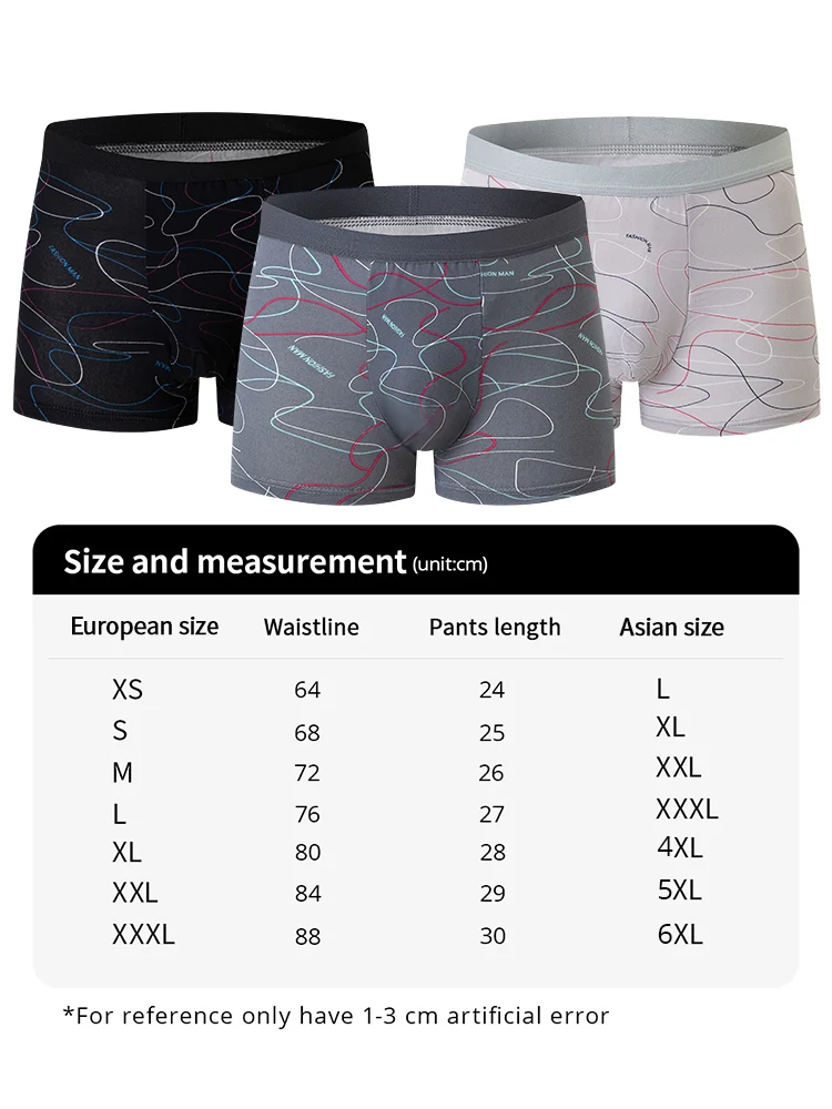 Description Picture 3 of item3 Pieces Men Boxers Sports Underwear Underpants Shorts 2XL 3XL 4XL Simple Line Breathable Fashion Sports Fitness