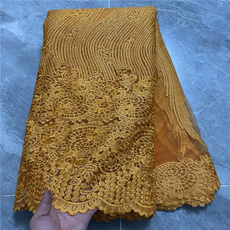 

5 Yard Newest Hot Selling French Lace With Beads High Quality African Tulle Cord Lace Net Embroidered Fabric For Wedding PS12221