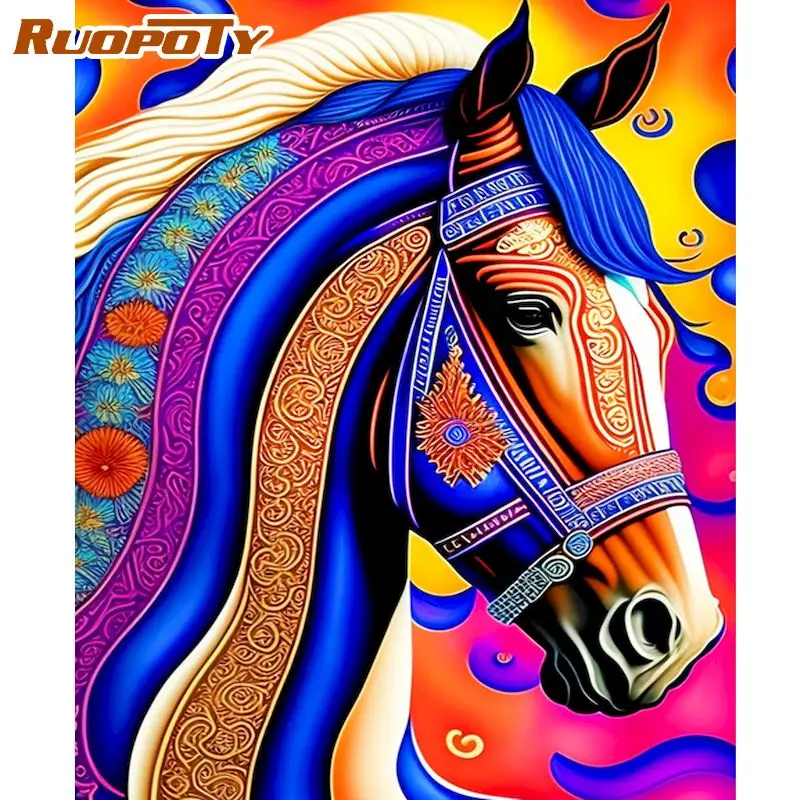 

RUOPOTY Painting By Number Colorful Horse Animal Drawing On Canvas Handpainted Art Gift Diy Picture Kits For Home Decoration