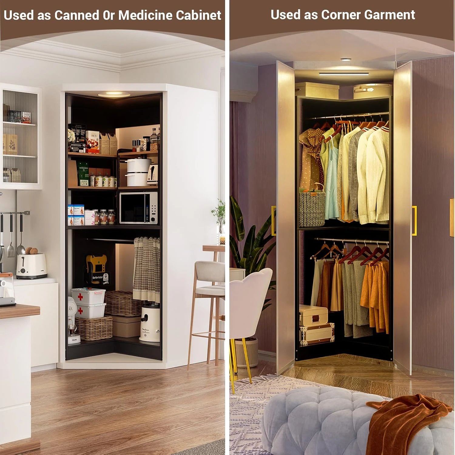 Armocity Corner Closet System, 32 Inches Wide Wood Corner Unit with 2 Hanging Rods and All Hardware Kits, 3-Tier 80'' Height Cor 3