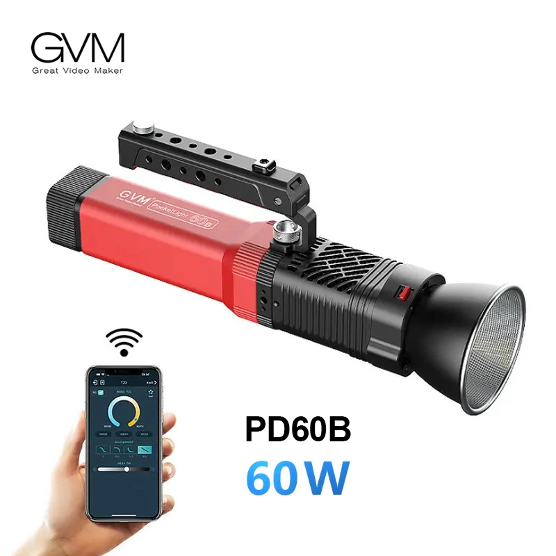 GVM LED 포켓 라이트, 웨딩 사진, 조명용 앱 제어, 2700K-6800K 이중 색상 필 라이트, 60W 손전등, PD60B
