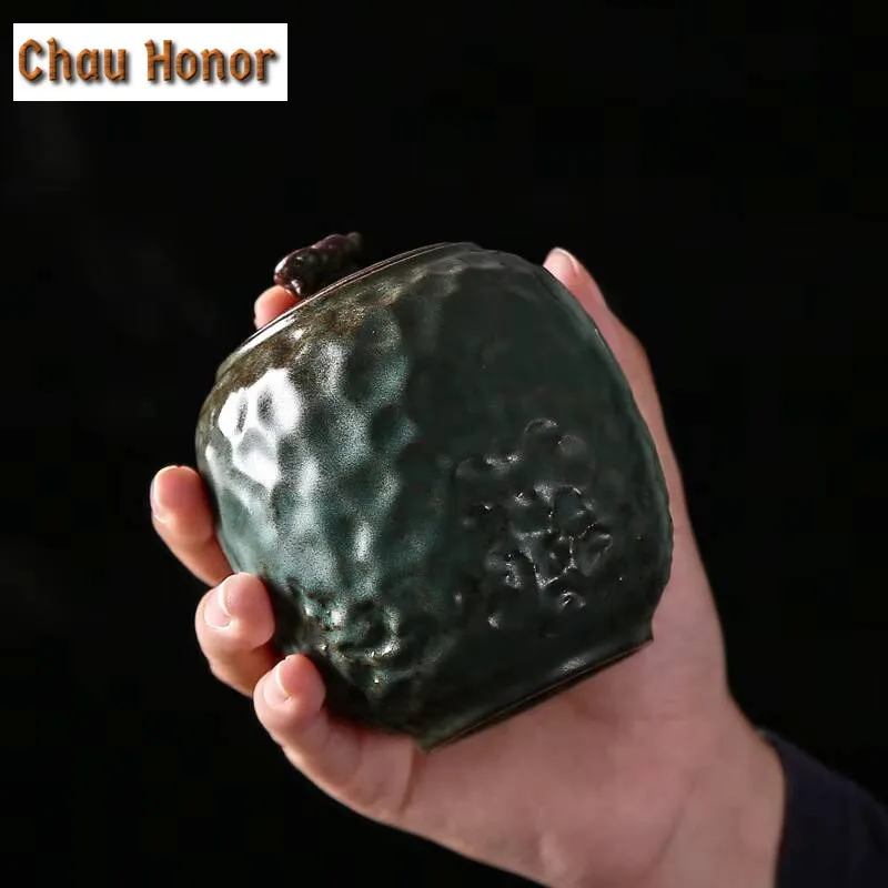 Japanese Gilded Iron Glaze Tea Caddy Household Dried Fruit Round Sealed Pot Ceramic Kung Fu Tea Set Accessories Customized Gift