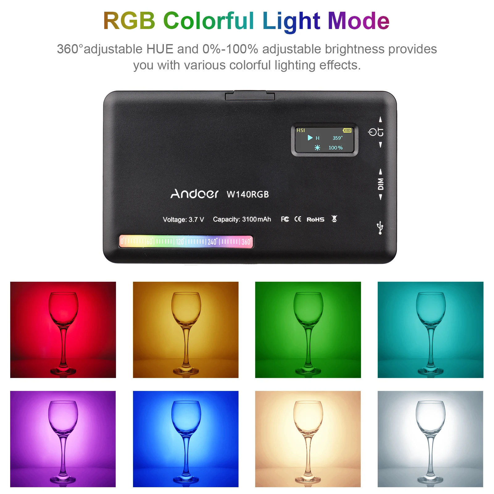 Conference Lighting RGB LED Video Light Kit Video Dimmable 20 Lighting Effects with Desktop Tripod Phone Holder Computer Clip