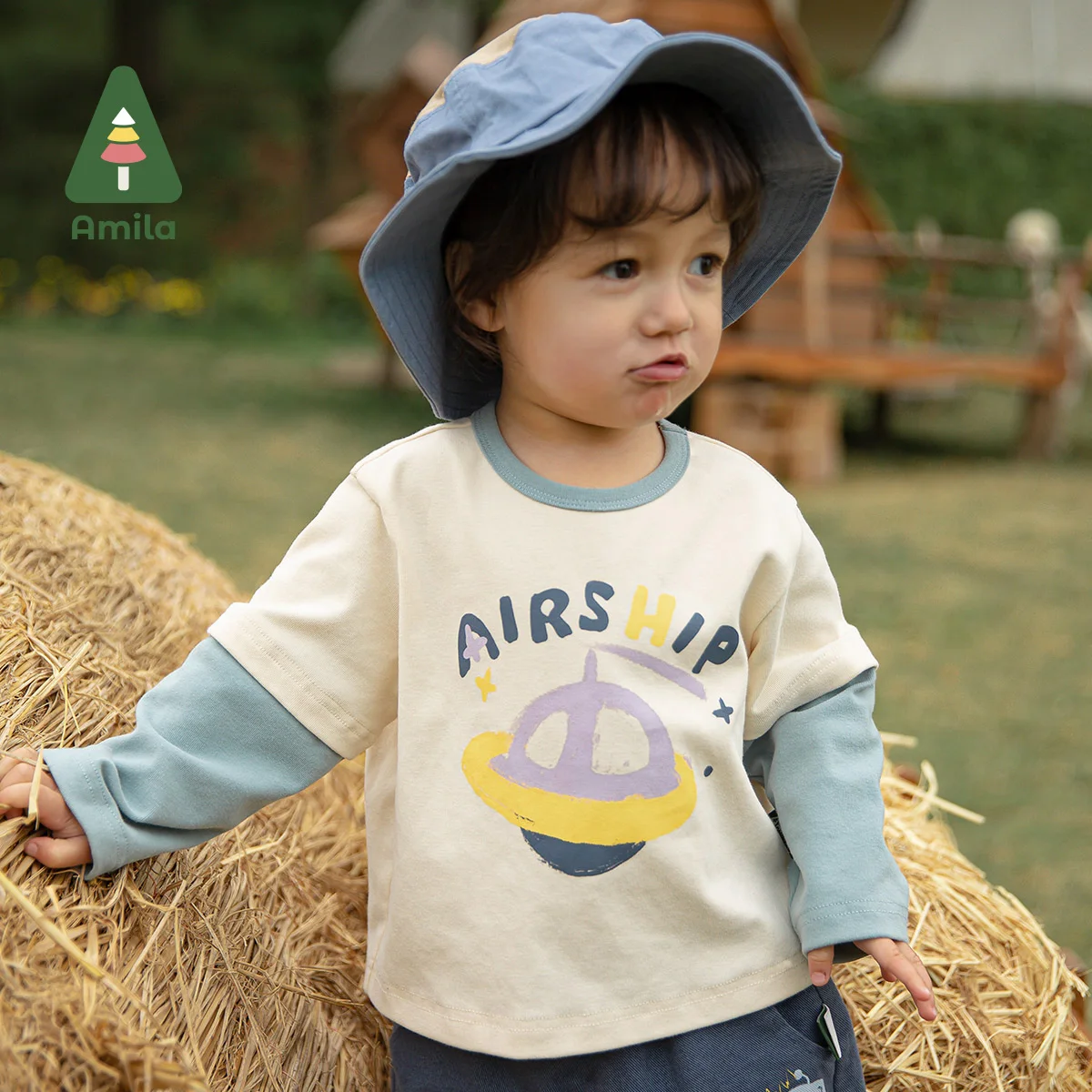 Amila Baby Boys T-shirt Spring New Fashion Spliced Contrast O-neck Full Sleeves Kids Casual Cotton Tops Children's Clothes