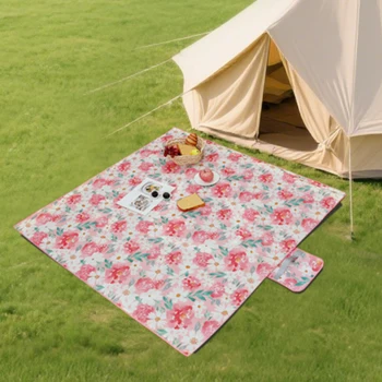 1Pc 130*130cm Portable Camping Mat with Storage Bag,Waterproof Sandproof Foldable Picnic Mat Blanket for Beach Travel Outdoor