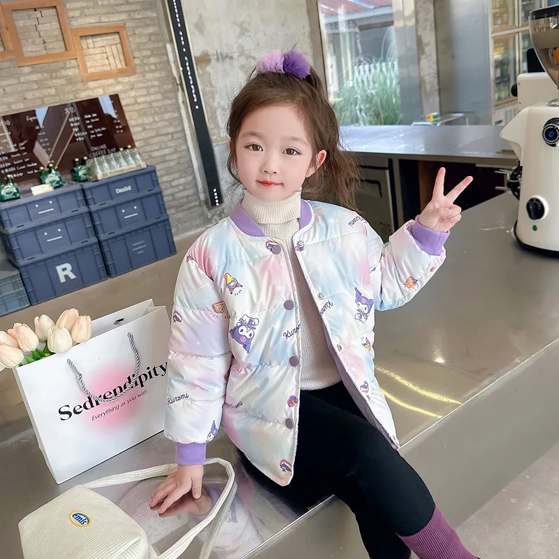 

New Kuromi Cotton Coat Girl Sanrioed Autumn Winter Anime Thin Light Keep Warm Kawaii Korean Version Baseball Uniform Cotton Coat
