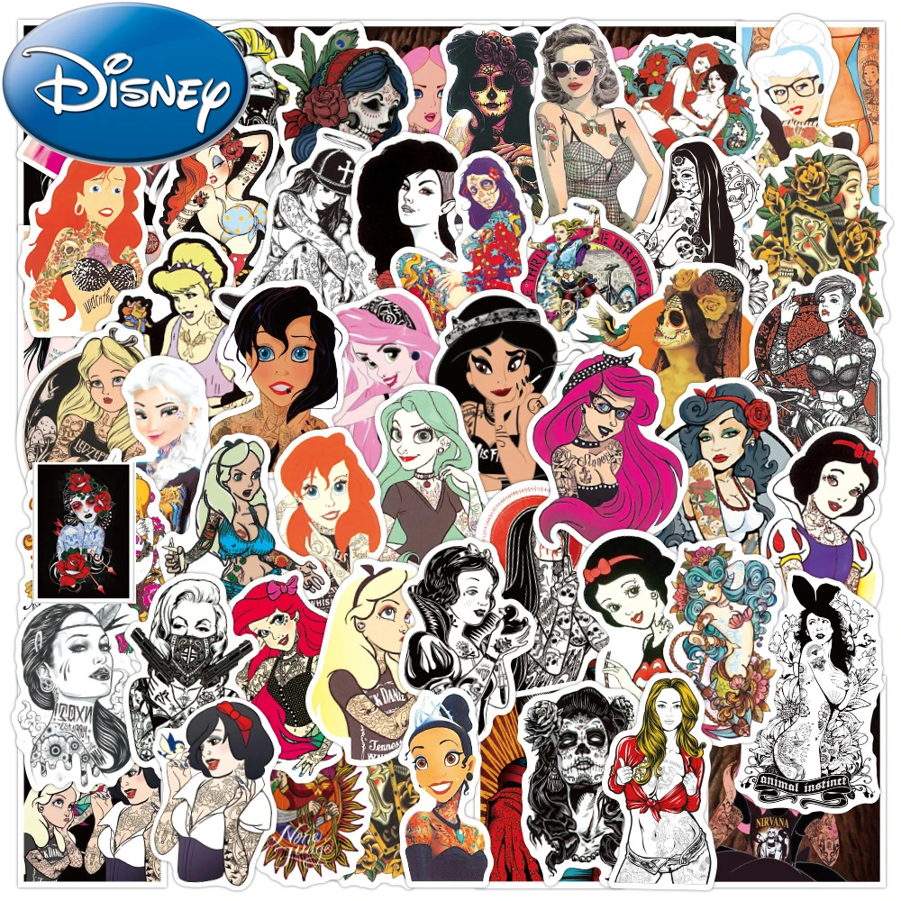 

10/30/50PCS Disney Tattooed Beauty Cool Princess Cartoon Stickers DIY Laptop Luggage Skateboard Graffiti Decals Fun for Kid Gift
