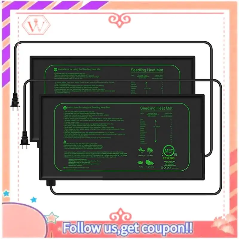2 PCS Seedling Heat Mat For Seed Starting, 10 X 20.75Inch As Shown 21W Waterproof Heating Pad For Indoor Tray Plants US Plug