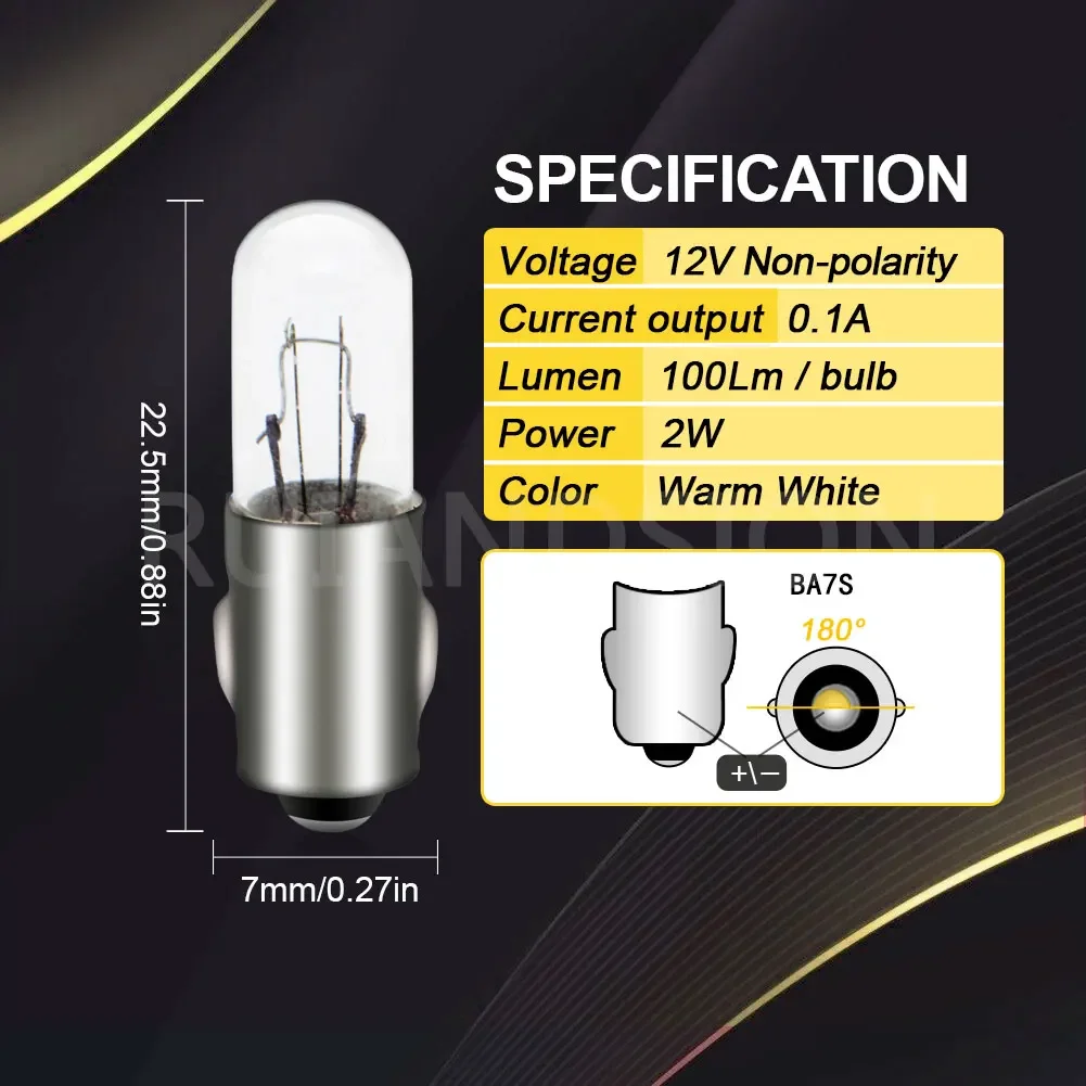 10/50/100pcs Ruiandsion BA7S Car Bulb Interior Instrument Dashboard Light Auto Lamp Super Bright Warm White 12V 24V 100Lm
