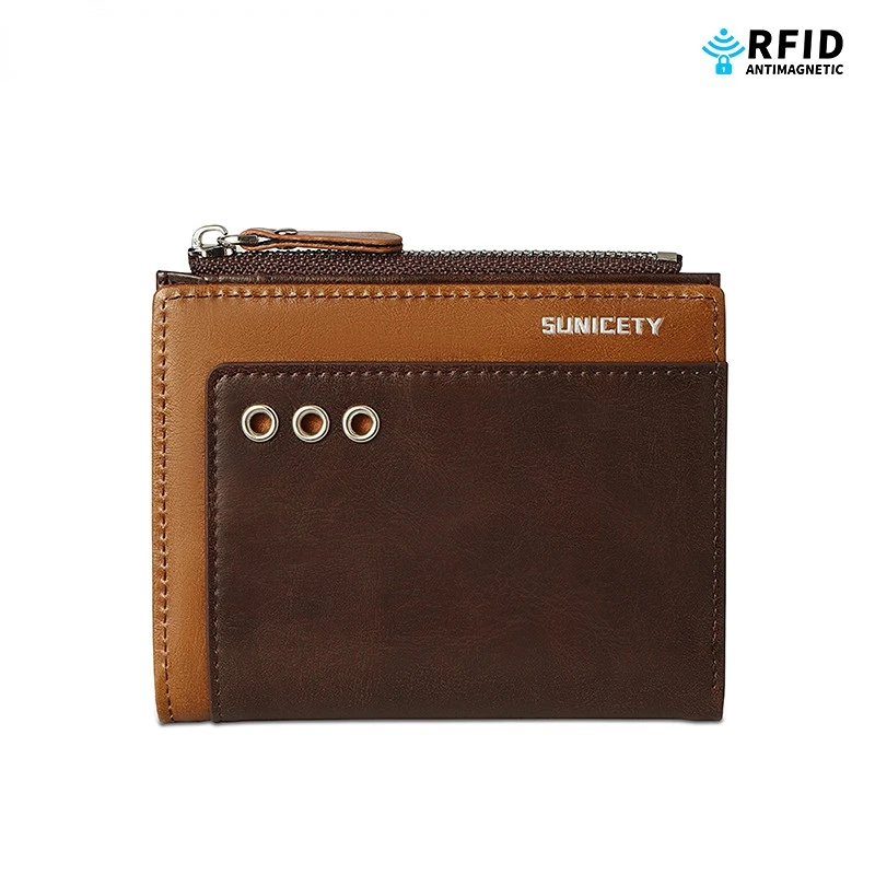 Men's Wallet PU leather Buckle Zipper short Anti theft swiping transverse Purse Male Thin style high-capacity Coin Card Bags
