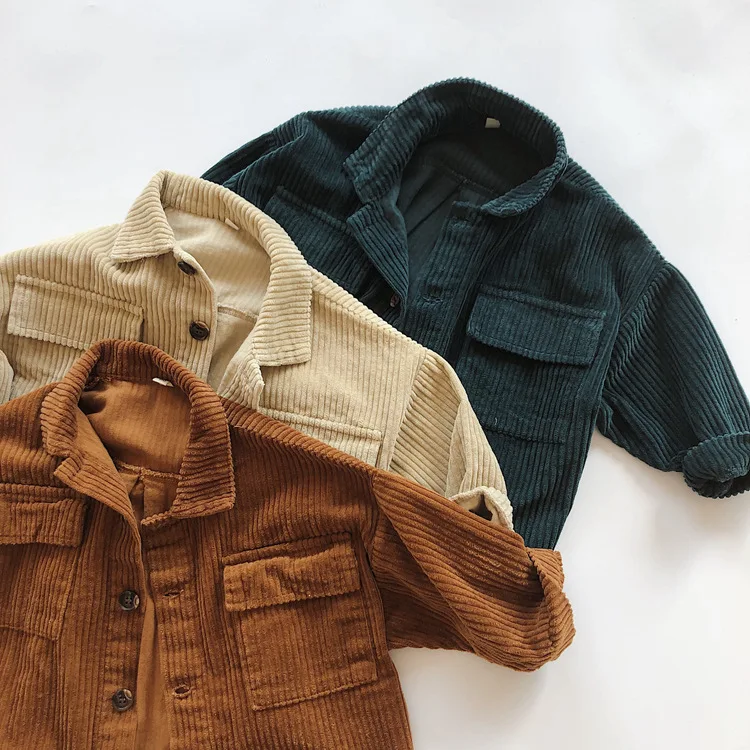 Autumn Korean Kids Boys Coat Corduroy Solid Long Sleeve Pocket Vintage Toddler Boys Jacket Exterior Buttons Children Coat