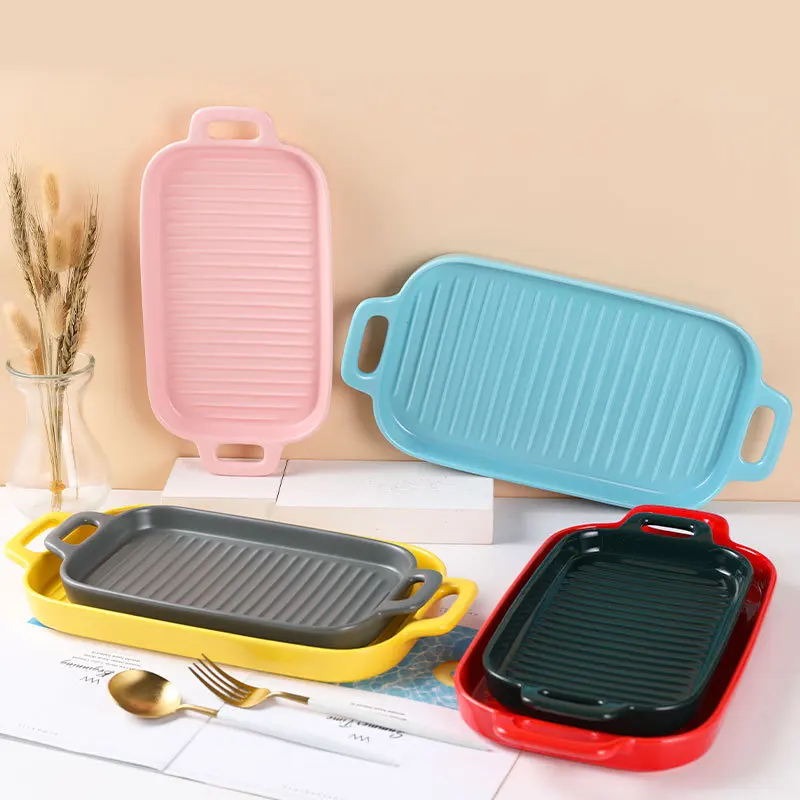 Nordic Rectangular Binaural Baked Dish Ceramic Plate Home