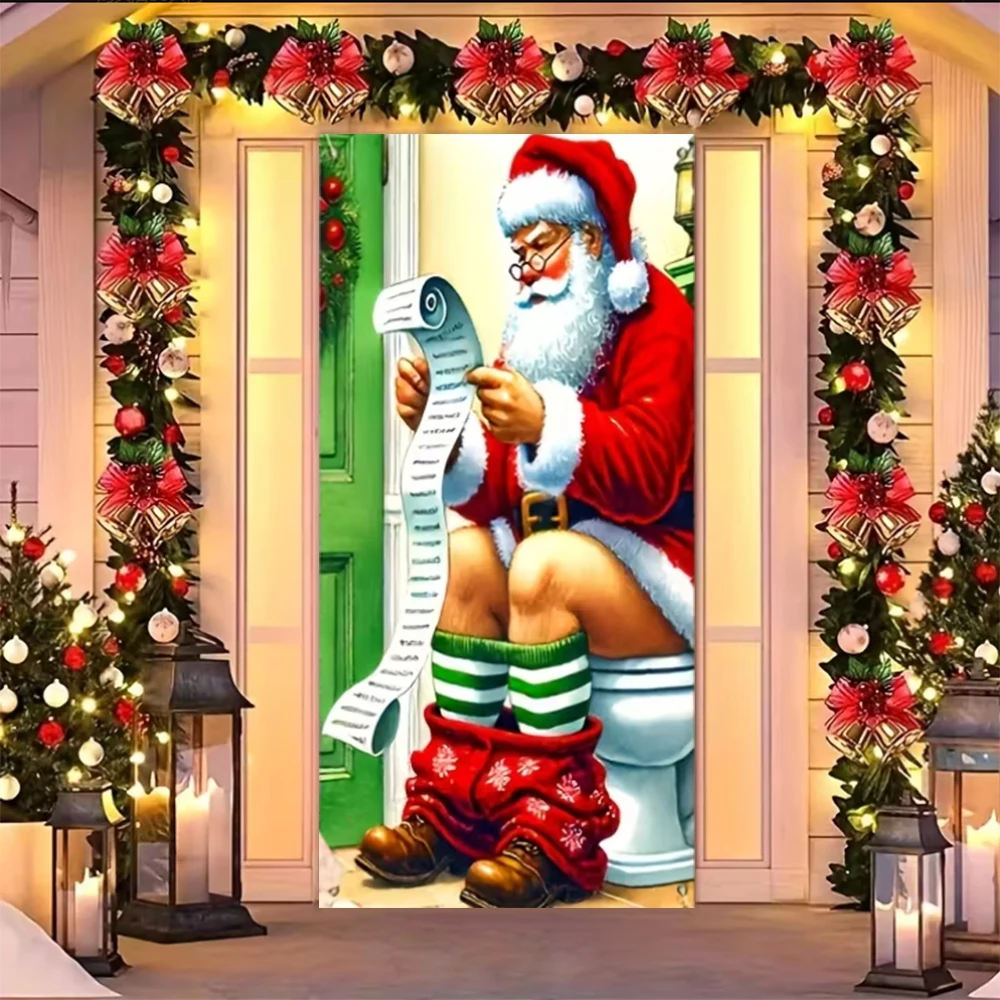 Santa Humorvolle Veranda Und Garten Party Hintergrund Dekoration Für Badezimmer Weihnachten Dekorationen Festliche Geschenke Vorhang Tür Banner – Detail 8