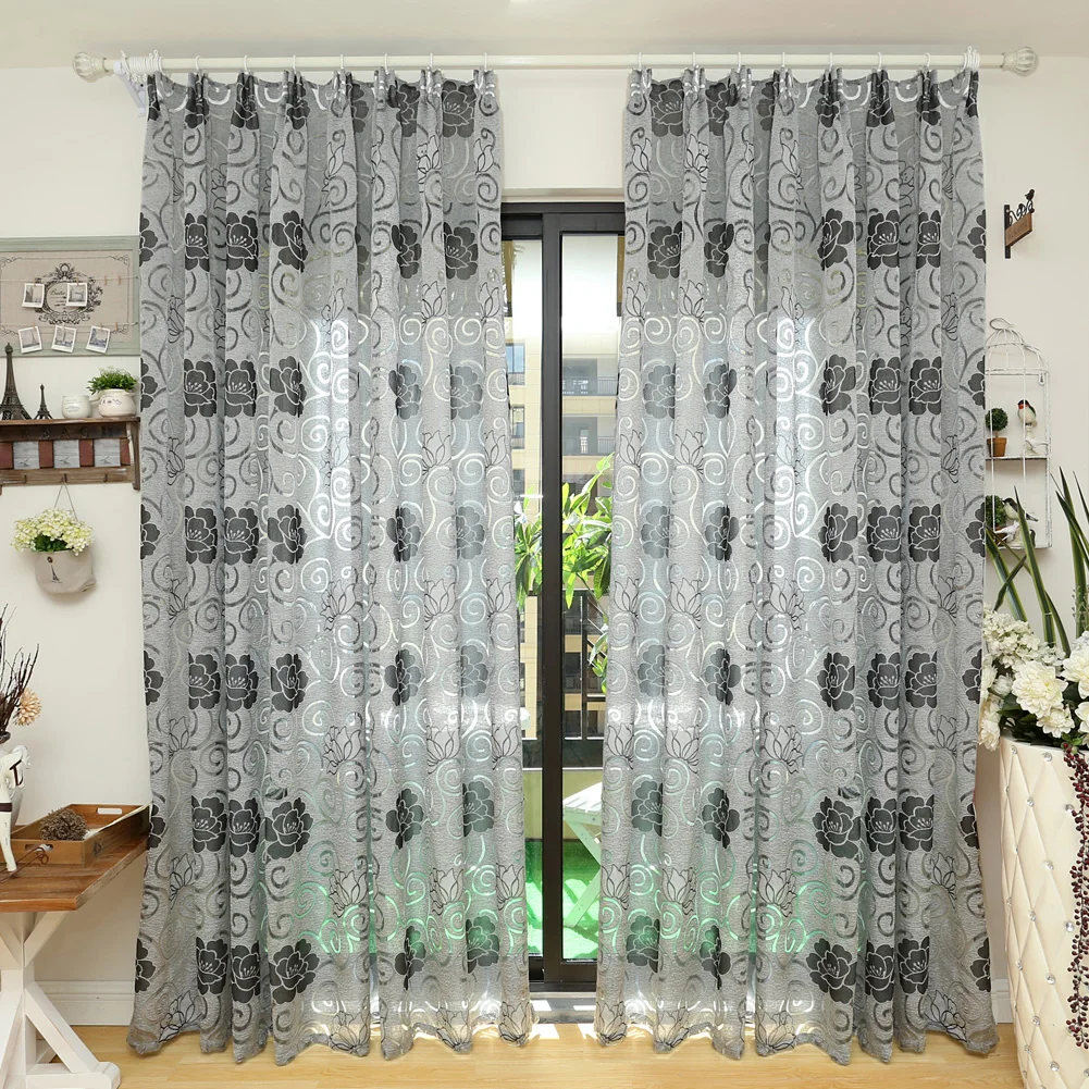 LEEJOOM Tende in tulle jacquard stile europeo con fiori floreali per pannello di tende per porte del balcone della camera da letto del soggiorno 4