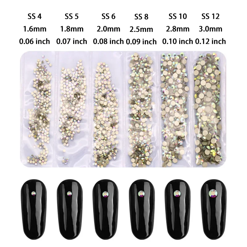 20-Color Glitter Glass Nail Art Rhinestones Set - 1440pcs Shiny 3D FlatBack Gems