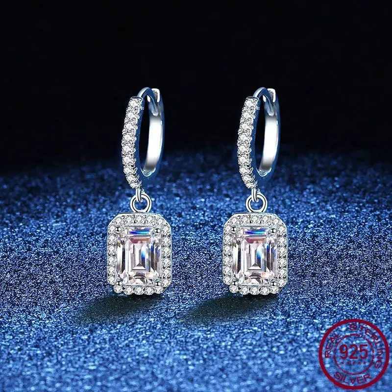 One Carat Mosonite Women's 925 Silver Earrings Platinum Earrings Green Cut Mosonite Earrings Jewelry Wholesale