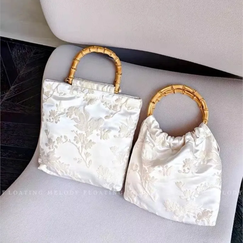 JIAERDI Chinese Style White Hand Bag Ladies Embroidery Flower Bamboo Y2k Bags Purse Female Fairy Core Wallet Handbag Aesthetic