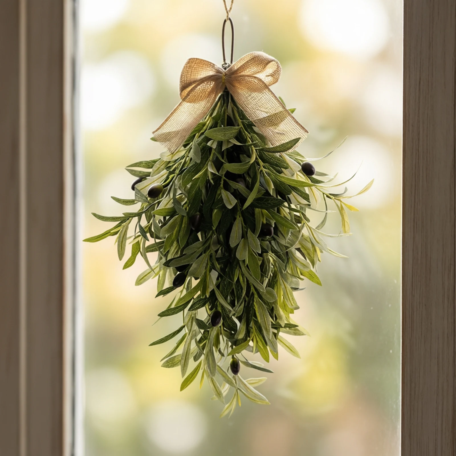24 Inch Artificial Olive Branch Wreath Teardrop Swag Faux Olive Leaf Swag for Wedding Summer Window Wall Indoor Home Decor