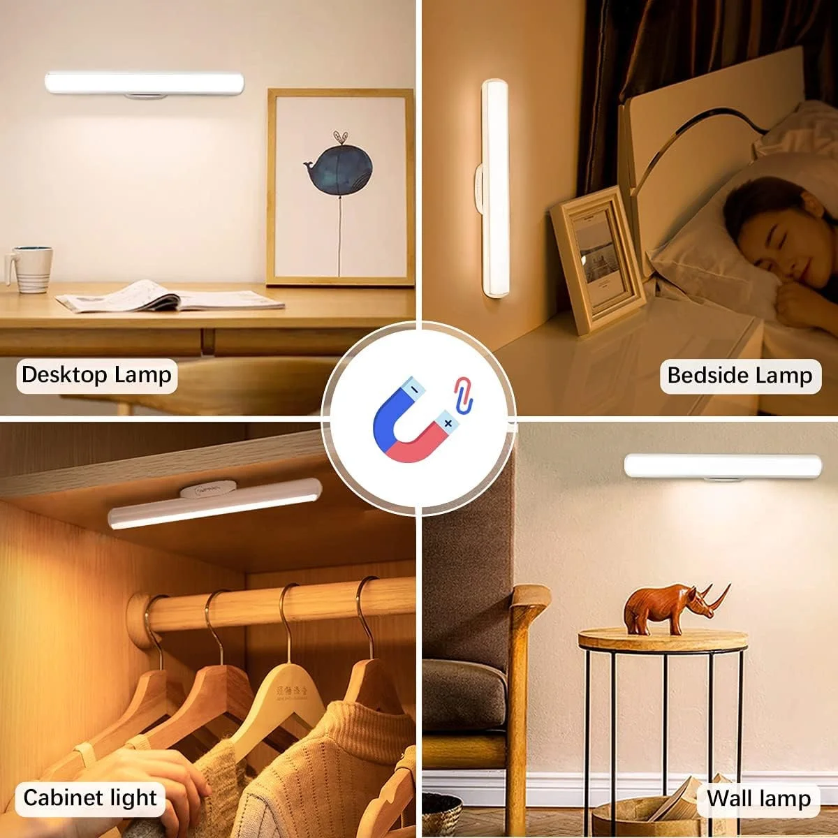 Vanity Light 360&deg; Rotatable Magnetic LED Night Light Portable Rechargeable Wall Lamp for Bedroom Bedside Touch Switch