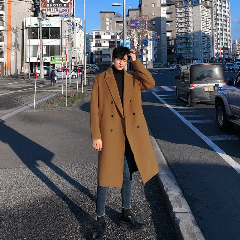 Tweed Coat Men's Medium-length British Wind Windbreaker Winter Versatile Fashion Thickened Lapel Tweed Jacket Winter Coat Men