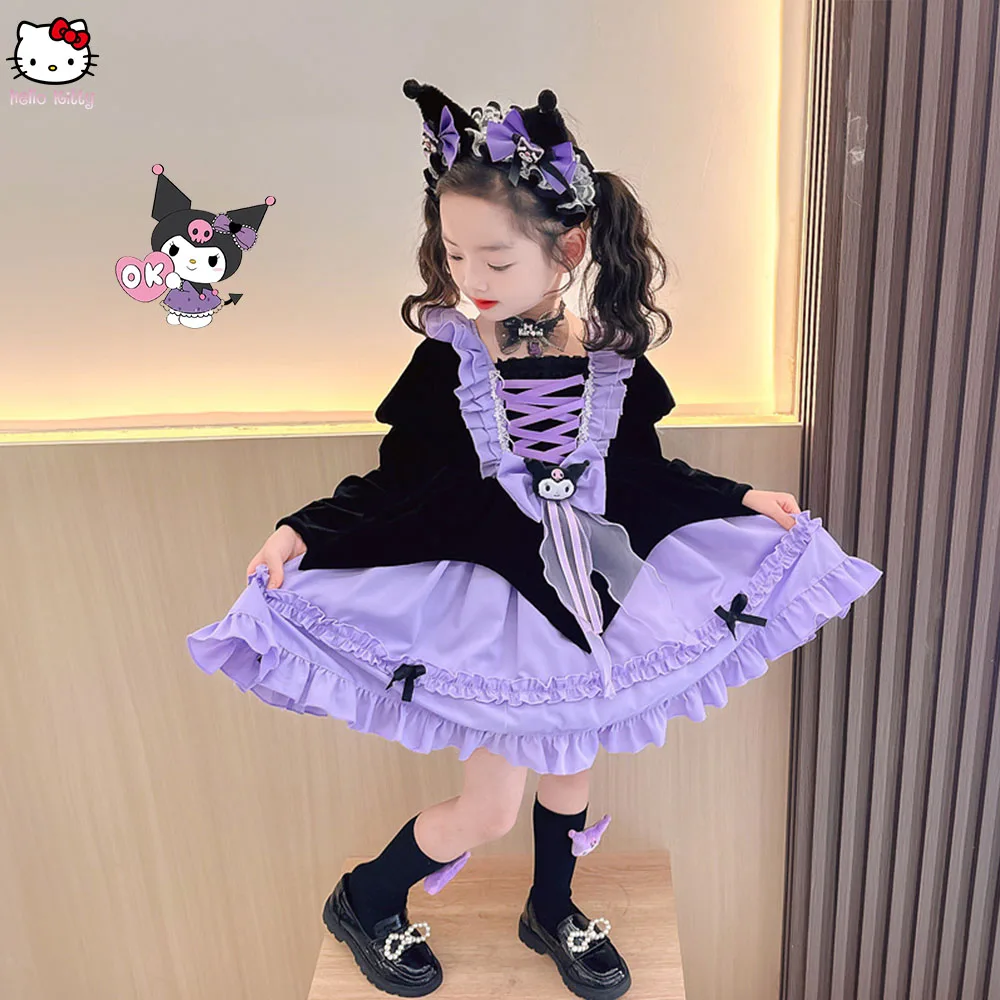 

Детское платье лолиты Kuromi аниме Sanrios Y2K платье-пачка для девочек кавайная одежда горничной из мультфильма косплей костюм платье принцессы подарок