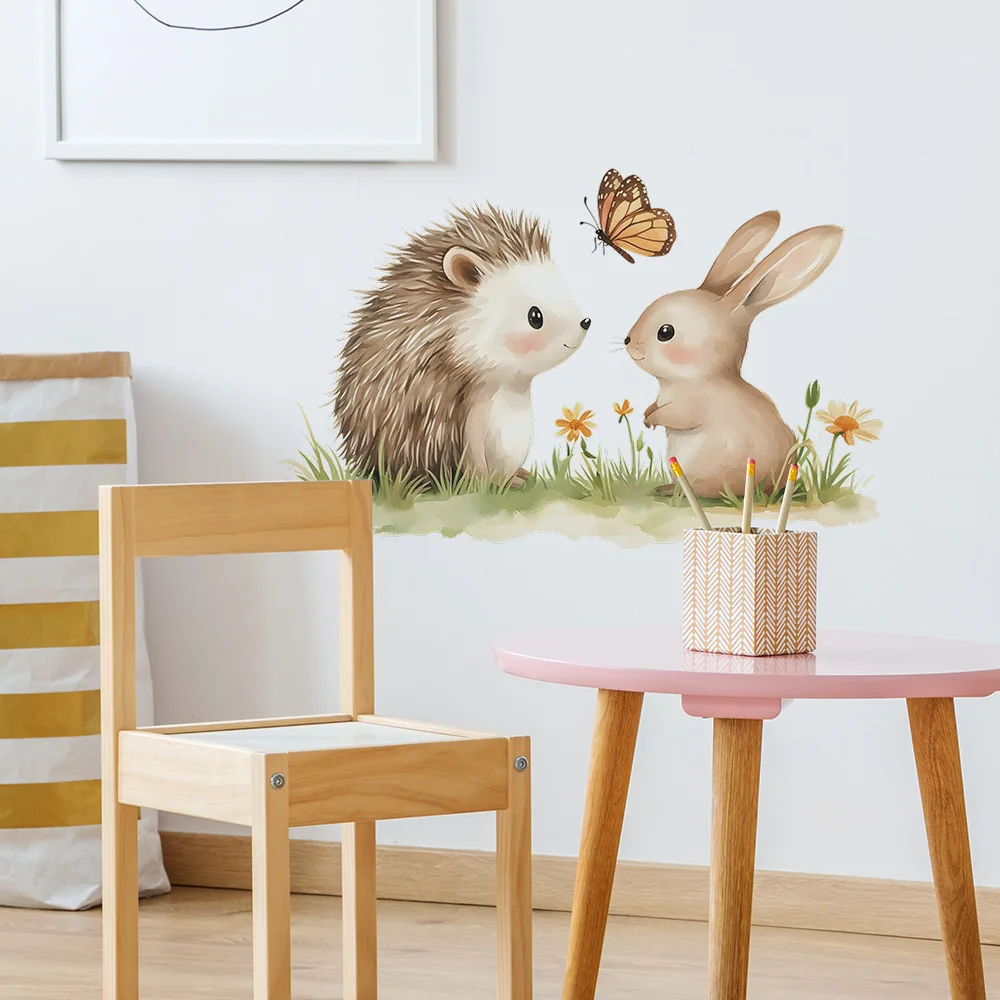Cartoon Hedgehog Rabbit Wall Sticker Kids Room Background Decor Mural Baby Bedroom Beautify Home Decoration Self-adhesive Decals luminous vinyl decal stickers